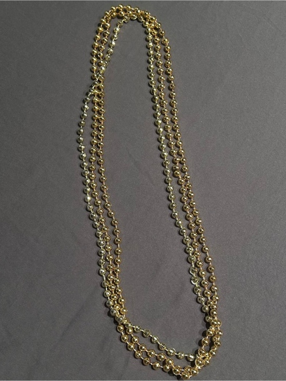 Metallic Gold Tone Plastic Party Bead Necklaces - 3 pack